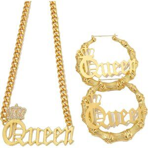 90s Jewelry Set for Women-3 Pcs, Iconic 90s Necklace and Bamboo Earrings for Wom